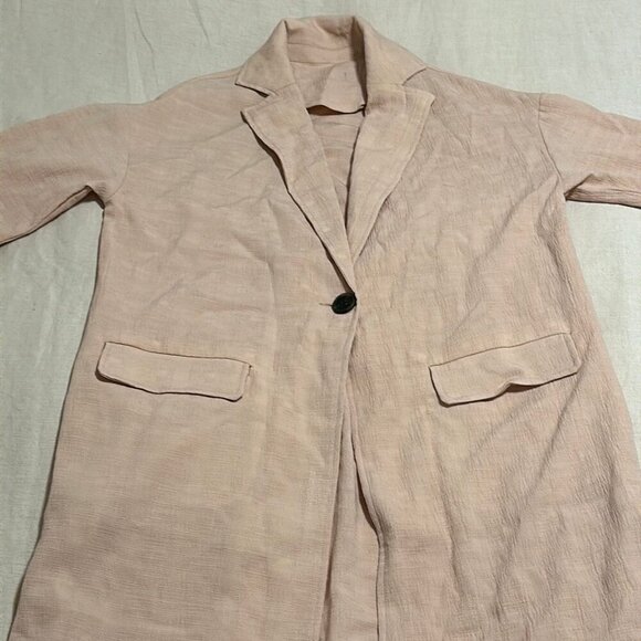 Handcrafted Dusty Rose Pink Coat with One-Button Closure, Size Medium - Picture 3 of 6